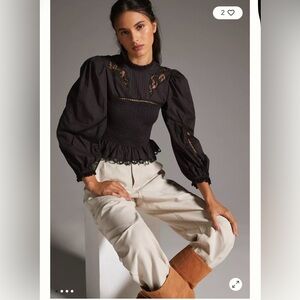 Anthropologie Black Lace Detail Blouse
